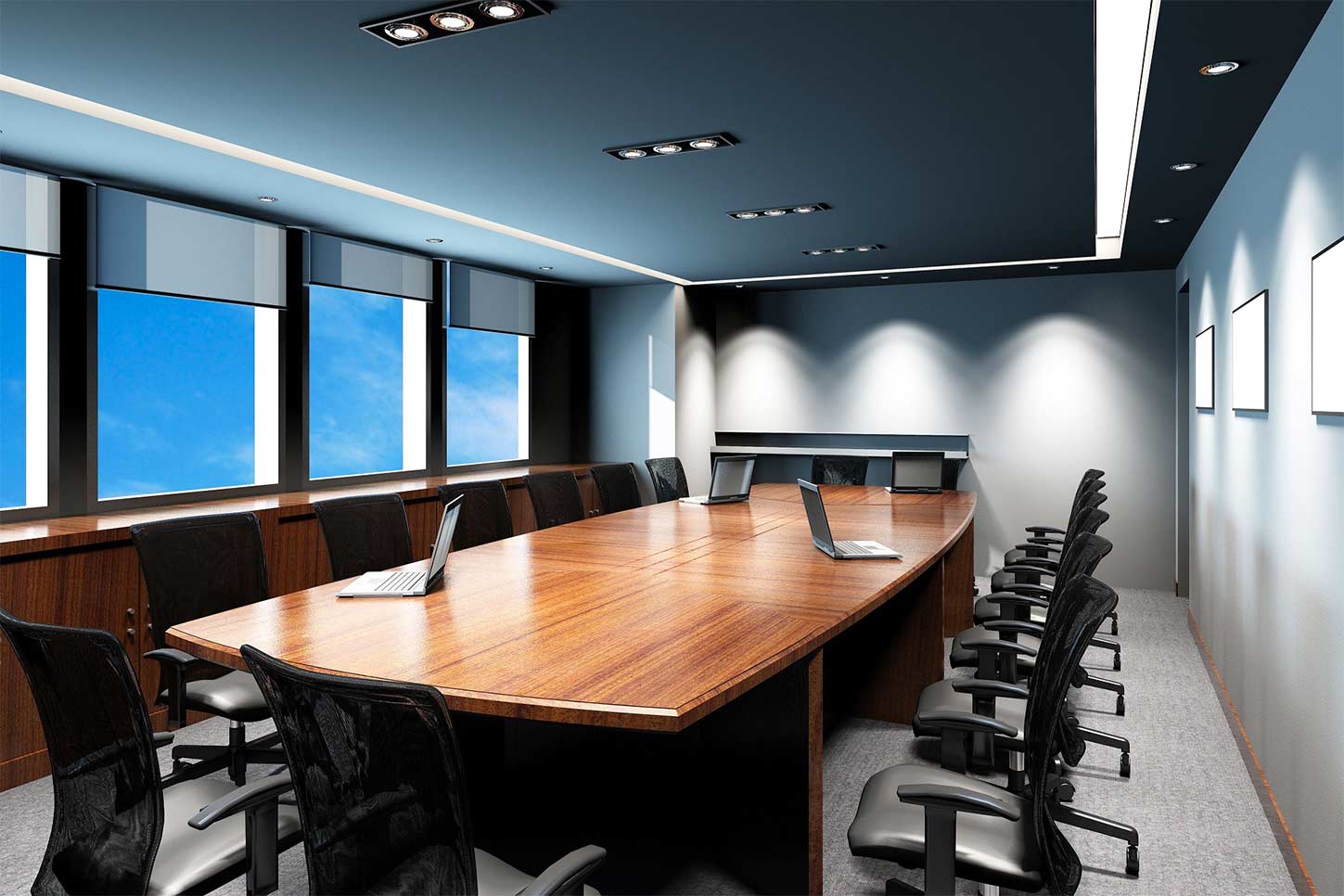 Modern board room with long table