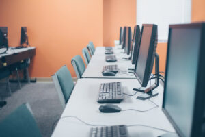 row of office desks