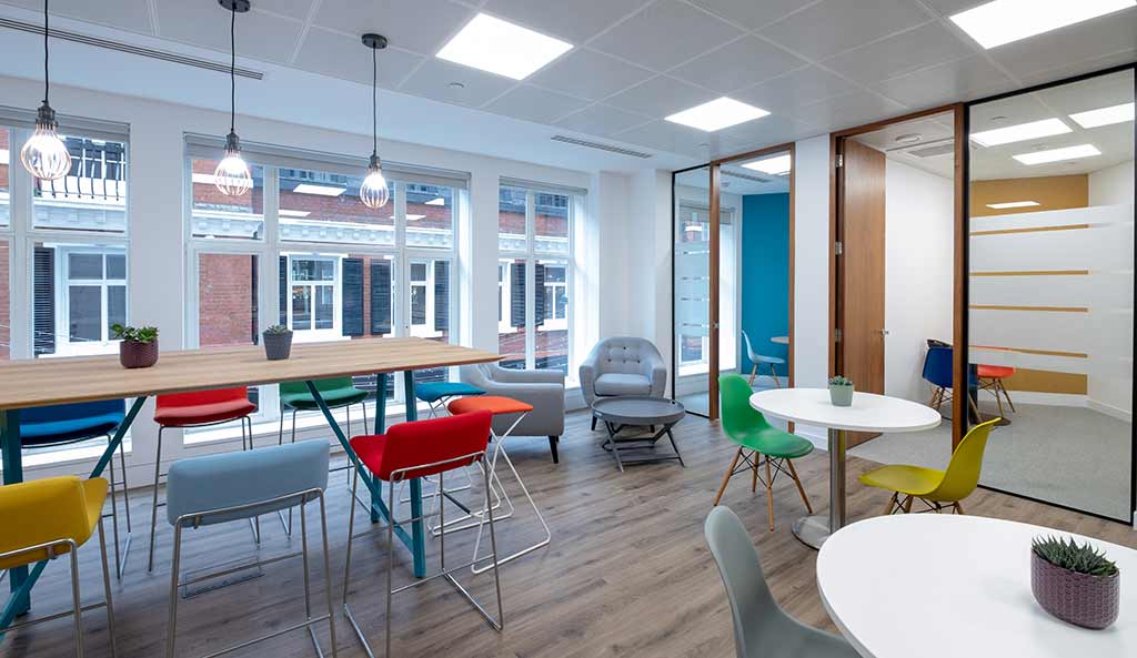 Coloured chairs in office space