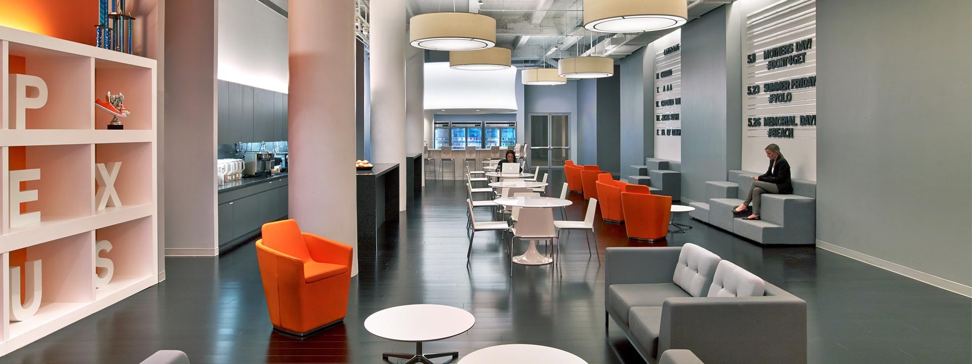 Ultra modern office with vibrant colours.