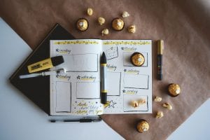 Five tips to a good plan - diary showing the days of the week with chocolate