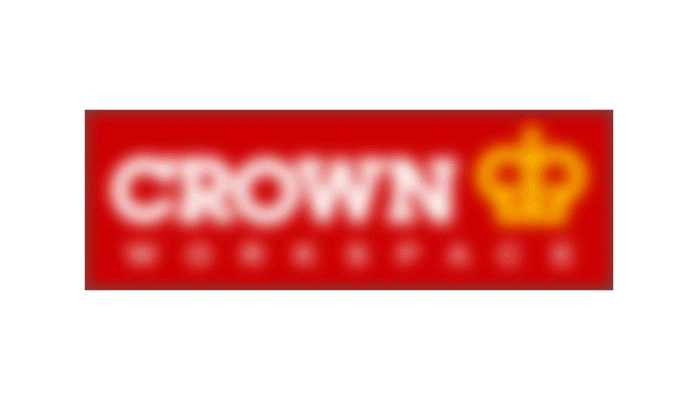 GIF of Crown Workspace website reveal with sticker coming off 