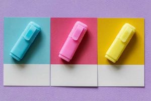 Office Move Checklist - 3 highlighters, blue, pink and yellow