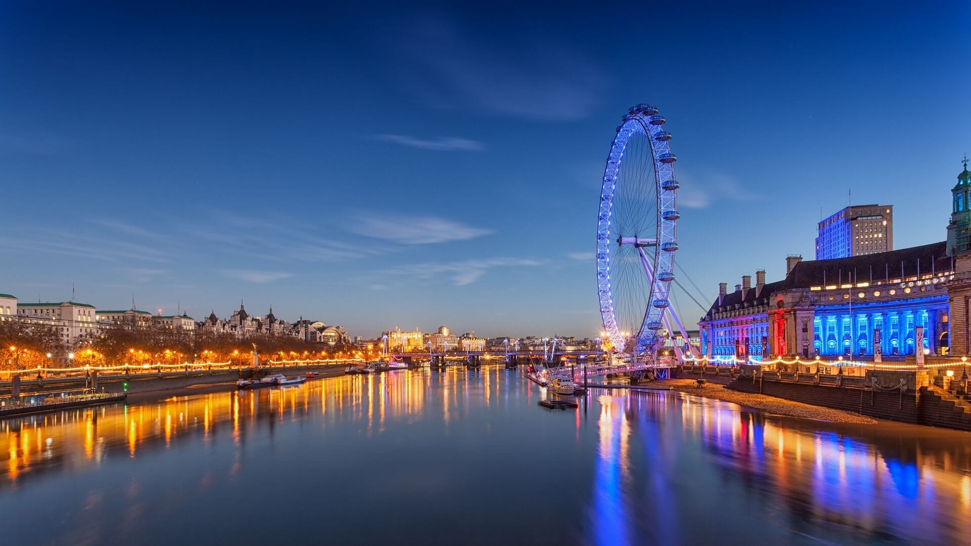 London Eye and river evening skyline