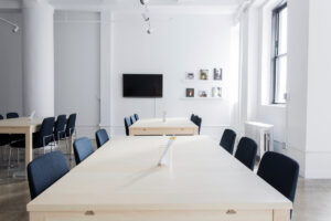 an open office with rows of desks
