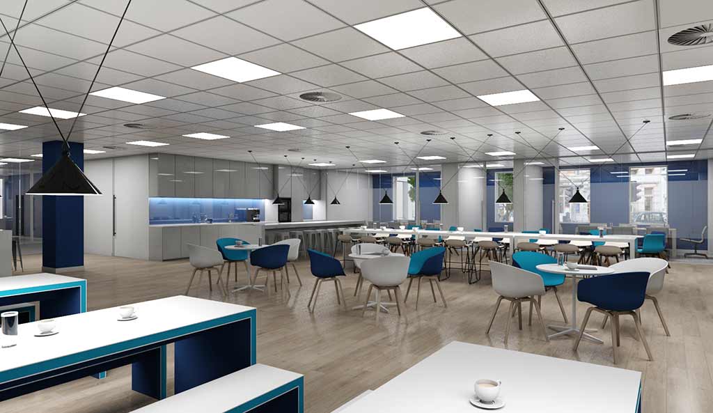 Office dining space with modern furniture