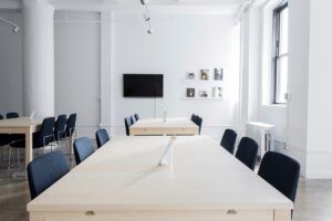 an open office with rows of desks